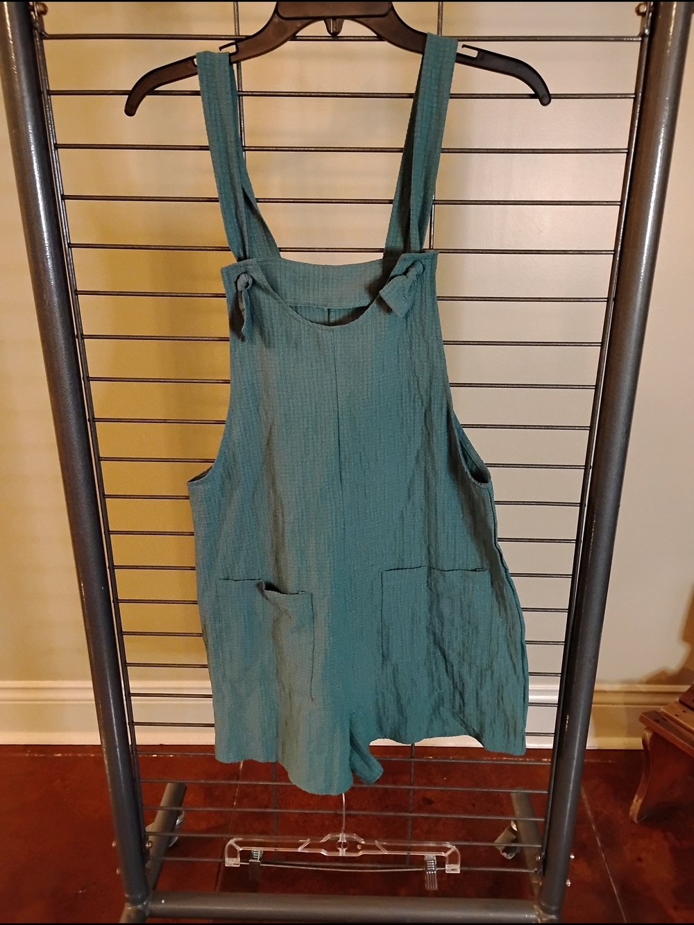 Teal Sleeveless Romper Jumpsuit with‎ Front Pockets